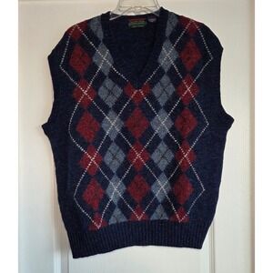 Churchill Downs Wool Argyle Vneck Sweater Vest England Mens Sz‎ XL Vtg Preppy